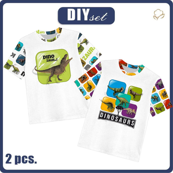 2-PACK - KID’S T-SHIRT - DINO pat. 2 - sewing set (128/134)