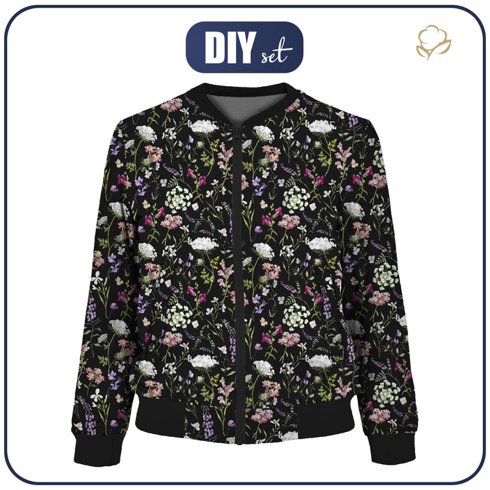 WOMEN’S BOMBER JACKET (KAMA) - PASTEL FLOWERS / black - sewing set M