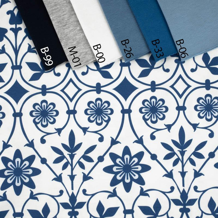 FLOWERS pattern no. 1 (classic blue) - Panama 220g