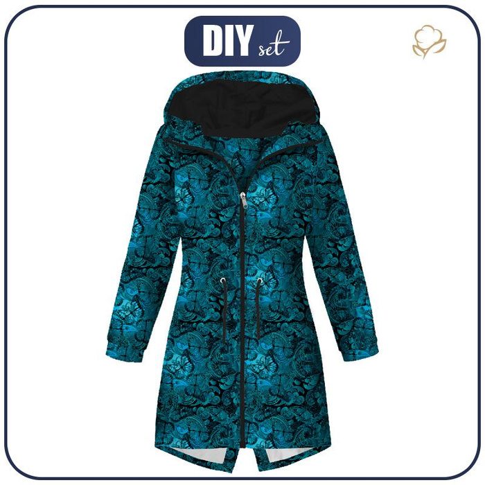 WOMEN'S PARKA (ANNA) - LACE BUTTERFLIES / blue - softshell XL