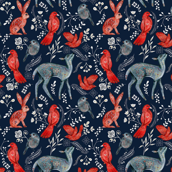 FOLK ANIMALS pat. 2 (FOLK FOREST)- Upholstery velour