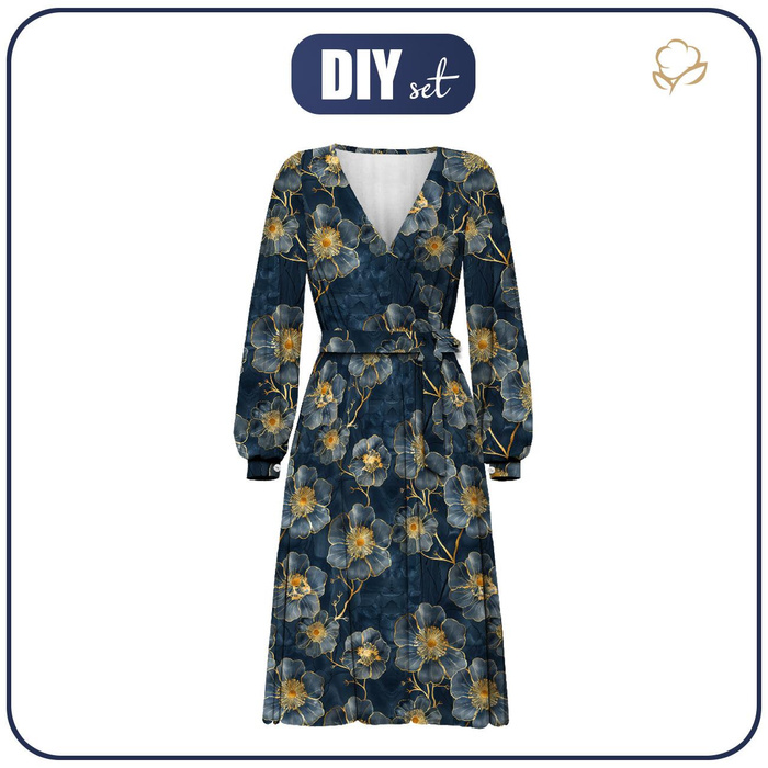 WRAP MIDI DRESS "BIANCA" (XL) - FLOWERS wz.20 - sewing set
