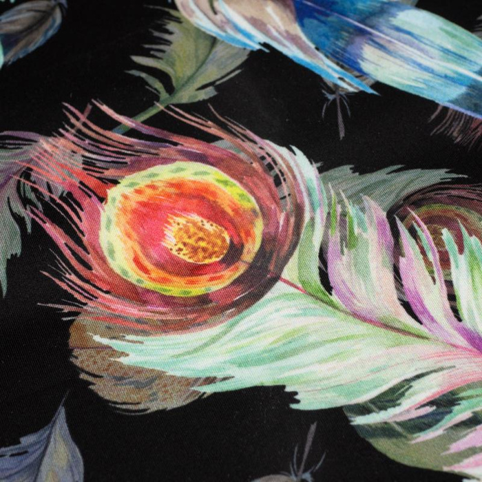 PEACOCK FEATHERS / black - swimsuit lycra