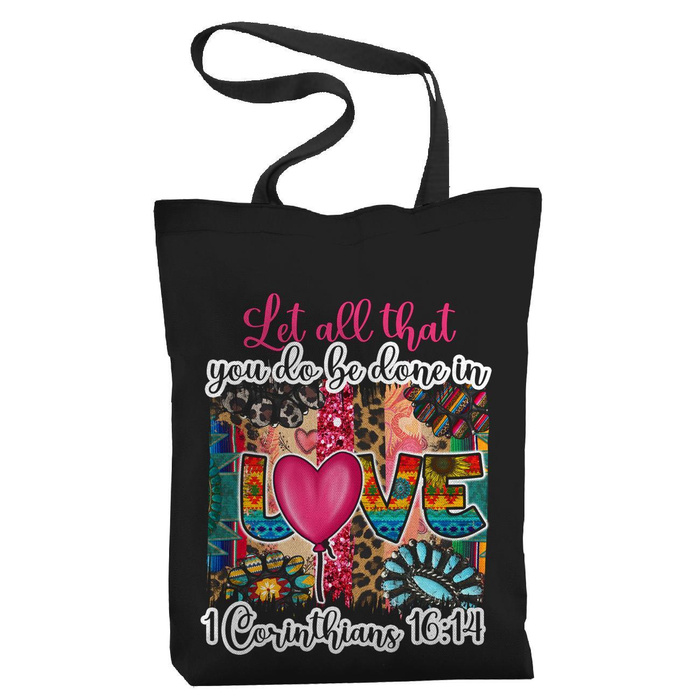 SHOPPERKA - KOLOROWE LOVE / czarny - tkanina wodoodporna - zestaw do uszycia