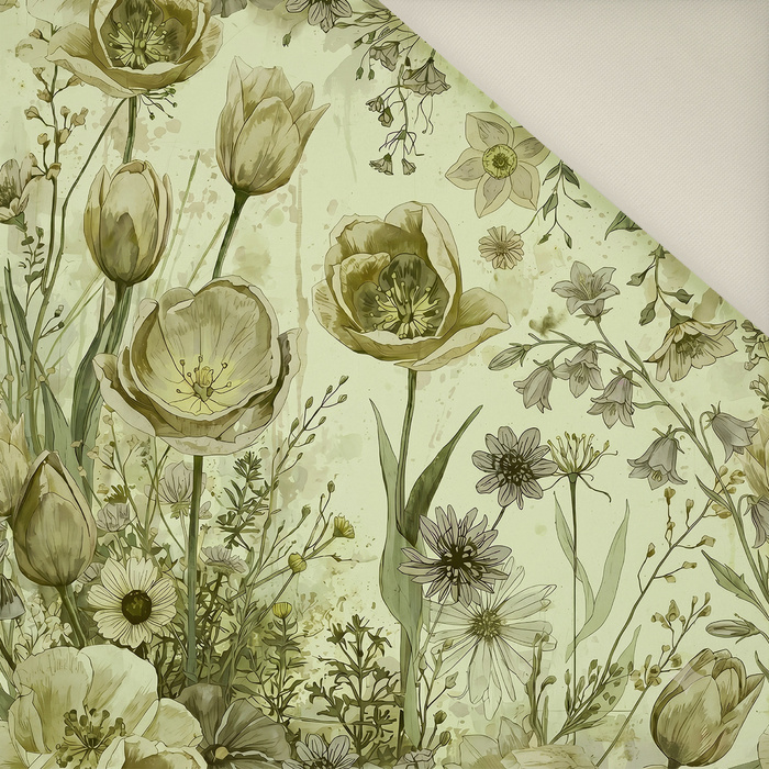 PASTEL FLOWERS WZ. 30 / lime cream - Upholstery velour 
