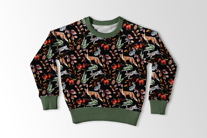 FOREST ANIMALS PAT. 2 / BLACK (COLORFUL AUTUMN) - softshell