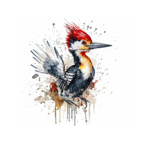 WATERCOLOR WOODPECKER - Paneel (75cm x 80cm) Wintersweat angeraut mit Elastan ITY