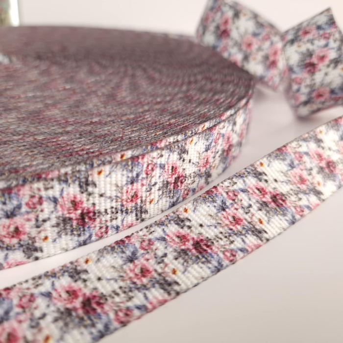 Webbing Tape with Print 25mm -   WATERCOLOR BOUQUET