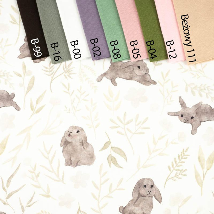 GREY BUNNIES pat. 1 (PASTEL BUNNIES) - single jersey with elastane 