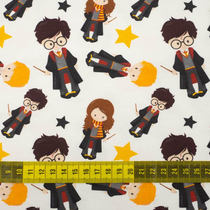 MAGICAL FRIENDS pat. 2 (MAGIC SCHOOL) / white - Waterproof woven fabric