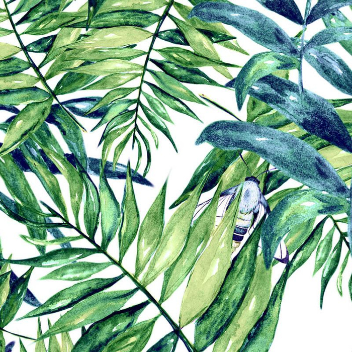 LISTY A HMYZ VZ. 6 (TROPICKÁ PŘÍRODA) / bílý - Jersey wiskozowy