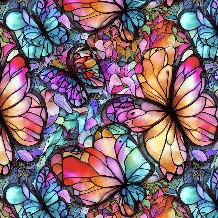 BUTTERFLIES / STAINED GLASS - Waterproof woven fabric