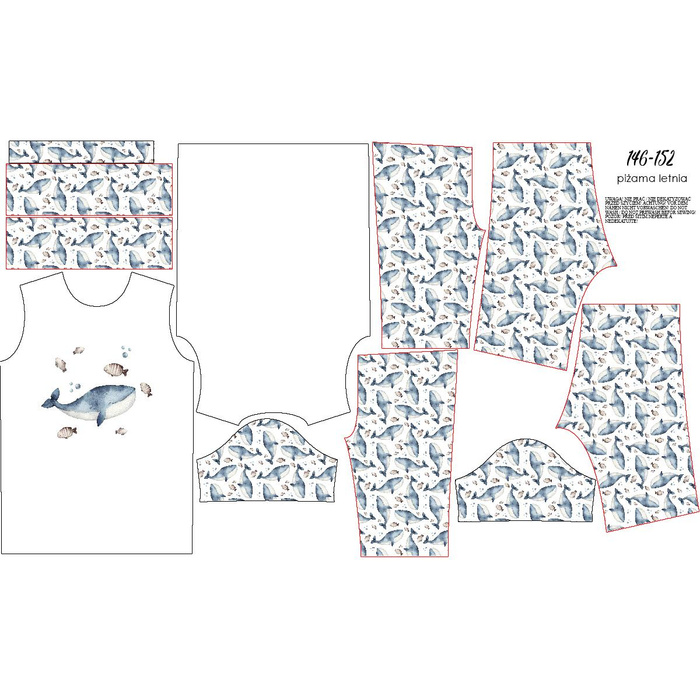 CHILDREN'S PAJAMAS "ADA" - BLUE WHALES (THE WORLD OF THE OCEAN) - sewing set (122/128)