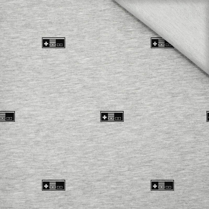50CM RETRO GAMER (czarny) / M-01 melanż jasnoszary / MINIMAL - dzianina pętelkowa SP250