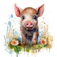 WATERCOLOR PIGGY - Paneel (75cm x 80cm) bavlněná tkanina