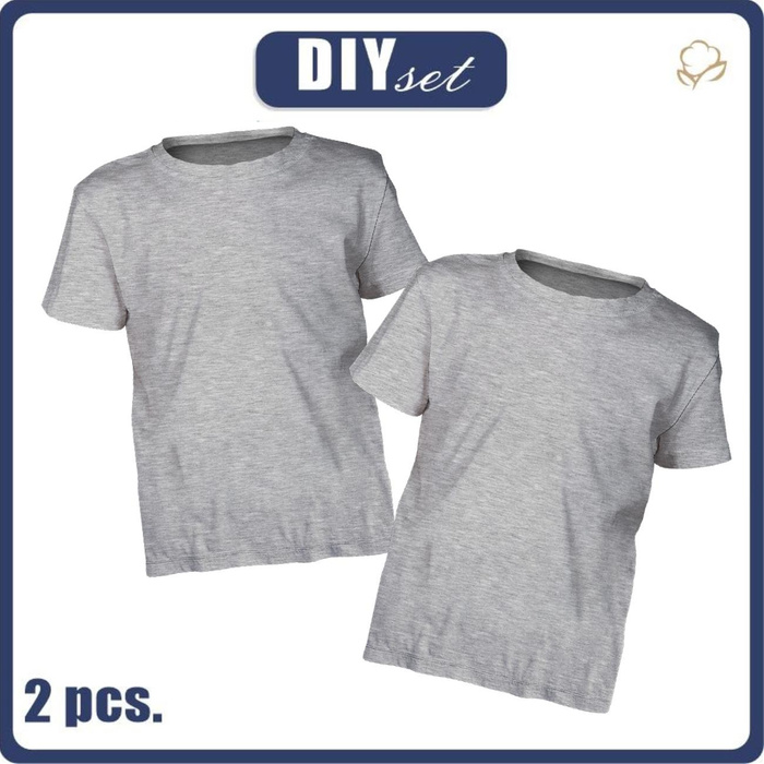 2-PACK - BASIC KINDER T-SHIRT - MELANGE HELL GRAU - Nähset (116/122)