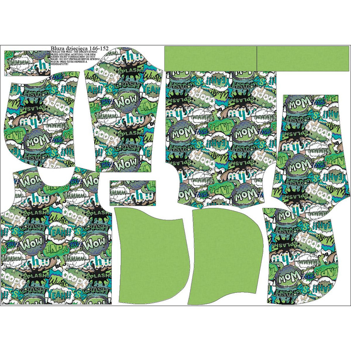 KINDER HOODIE (ALEX) - COMICS (grün - blau) - Sommersweat (86/92)