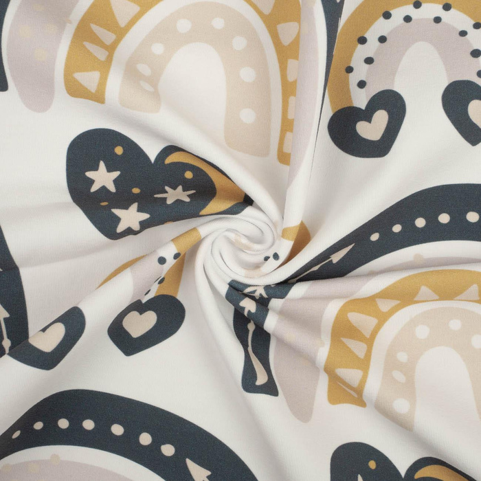 VALENTINE'S RAINBOW pat. 3 / white (RAINBOWS AND HEARTS) - looped knit fabric