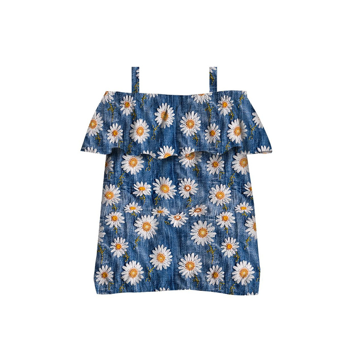 Carmenausschnitt Bluse (SARA) - DAISIES DENIM IMITATION WZ. 2 - Nähset - 146-152