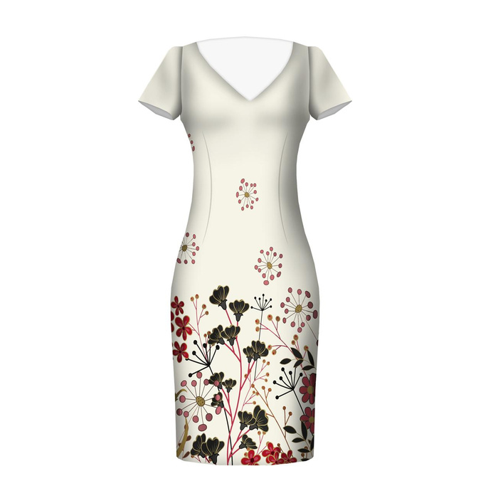 FLOWERS (pattern no. 9) / ecru - dress panel crepe