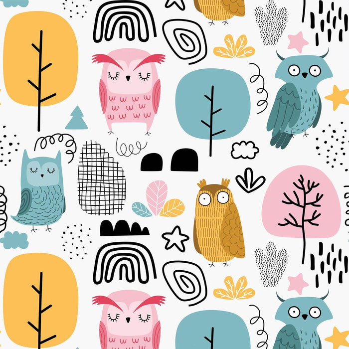 PAINTED OWLS - Waterproof woven fabric