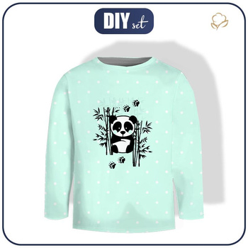 LONGSLEEVE -  PANDA (groszki) / Miętowy - single jersey (86/92)