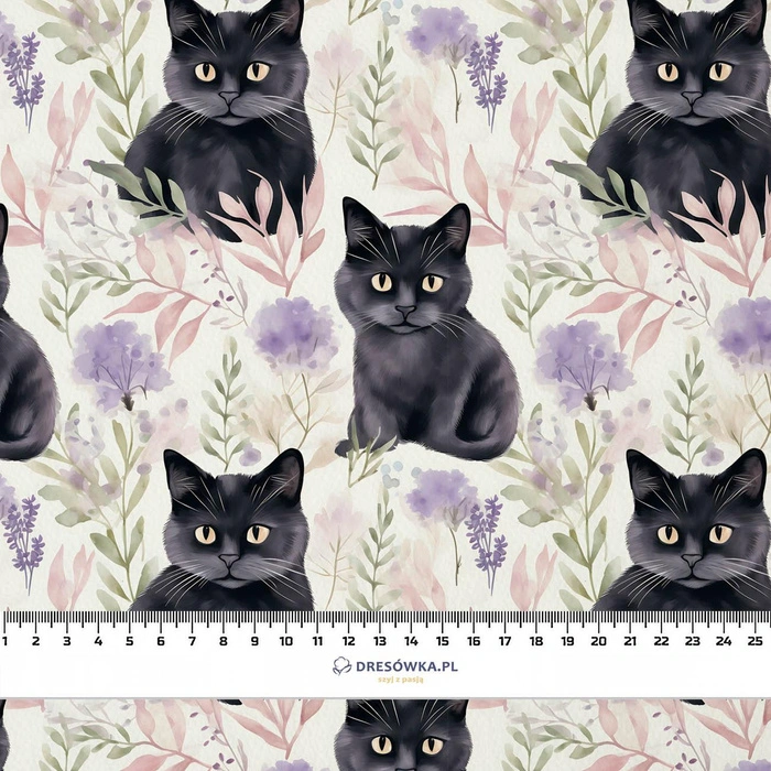 100CM PASTEL BLACK CAT - teplákovina počesaná s elastanem ITY