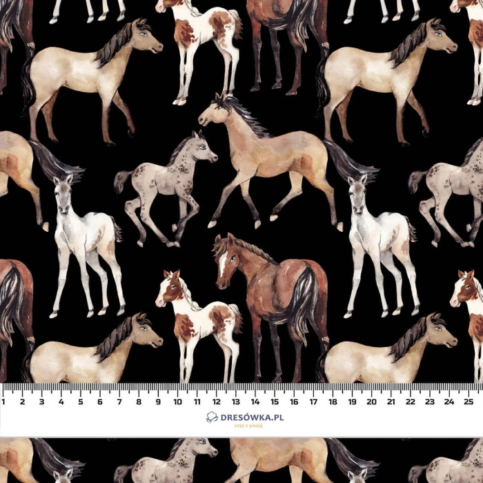 HORSES / black - looped knit fabric