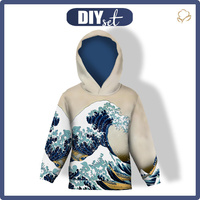 DZIECIĘCA BLUZA Z KAPTUREM (ALEX) - WIELKA FALA W KANAGAWIE (Hokusai Katsushika) - zestaw do uszycia (134/140)