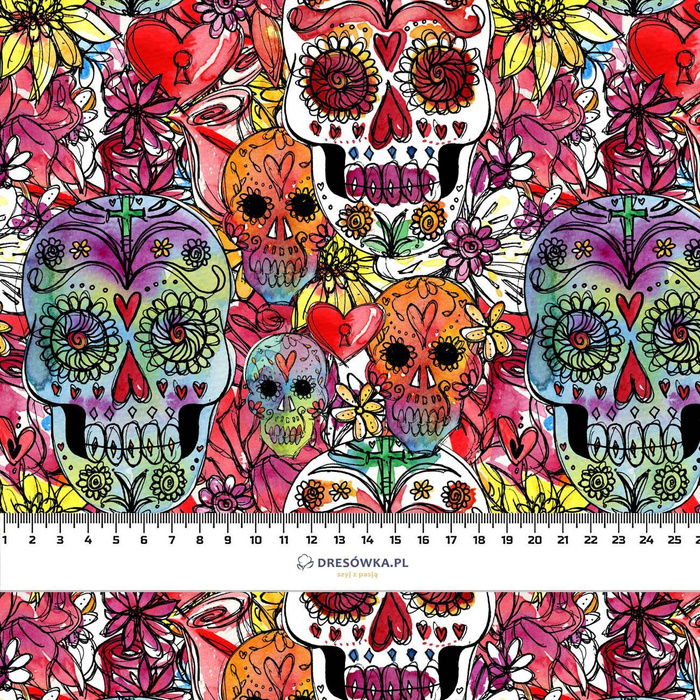 SKULLS pat. 4 / colorful (DIA DE LOS MUERTOS) - Hydrophobic brushed knit