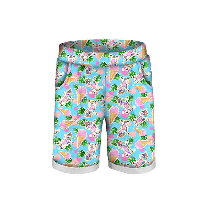 KURZE KINDERHOSE (RIO) - EINHÖRNER UND EISCREME / hellblau - Sommersweat (134/140)