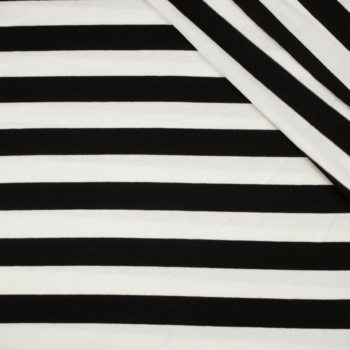 Viscose jersey - STRIPES WHITE / BLACK 2,0cm x 2,0cm