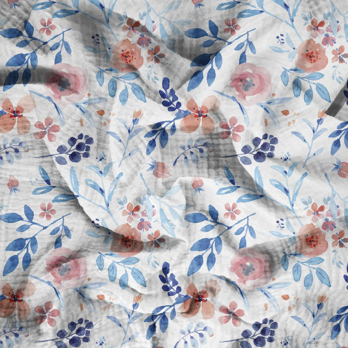 PAINTED PEONIES / white - Cotton muslin