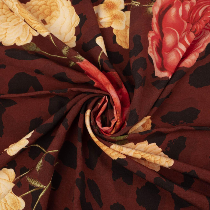 ROSES ON SPOTS / maroon - viscose woven fabric