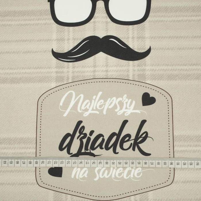 PANEL PODUSZKOWY - Najlepszy Dziadek na Świecie/ angielska krata -beżowy - HOME DECOR PREMIUM