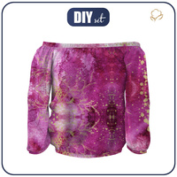 Bardot neckline blouse (SOFIA) - FLOWERS / golden contour Pat. 2 / WATERCOLOR MARBLE - sewing set S