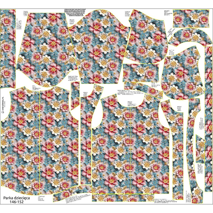 KIDS PARKA (ARIEL) - FLOWERS 3D WZ. 11 - sewing set (134/140)