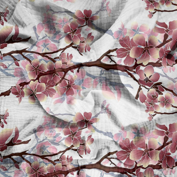 CHERRY BLOSSOM pat. 1 (red) - Cotton muslin