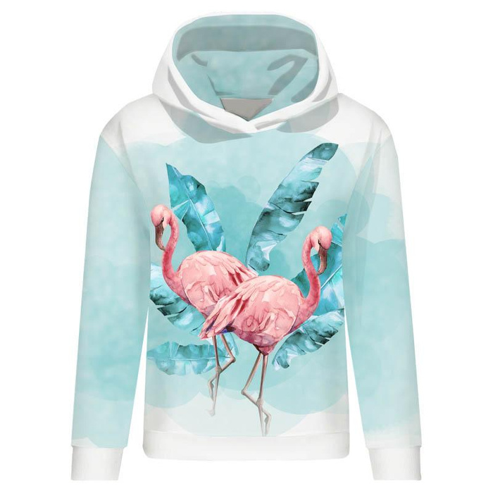 CLASSIC WOMEN’S HOODIE (POLA) - FLAMINGOS pat. 2 - looped knit fabric - M