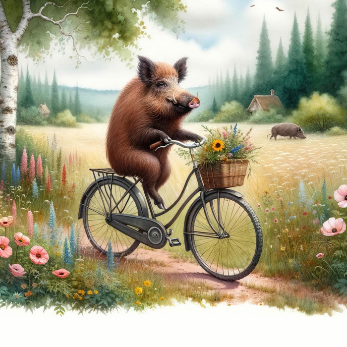 DZIK NA ROWERZE WZ. 2 - PANEL (60cm x 50cm) dzianina drapana z elastanem ITY