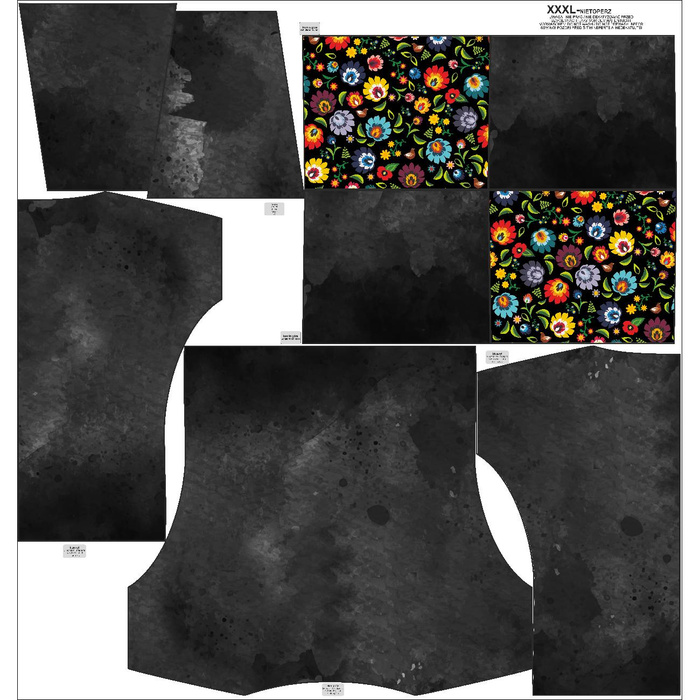 BLUZA DAMSKA (FURIA) NIETOPERZ Z KOMINEM - BLACK SPECKS / FOLK ŁOWICKI / czarny - zestaw do uszycia - S