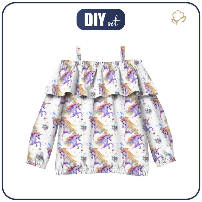 Bardot neckline blouse (VIKI) - FAIRY WORLD pat.14 (UNICORN) - sewing set - 134-140