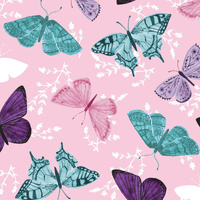 BUTTERFLIES PAT. 5 / pink (PURPLE BUTTERFLIES) - Cotton muslin