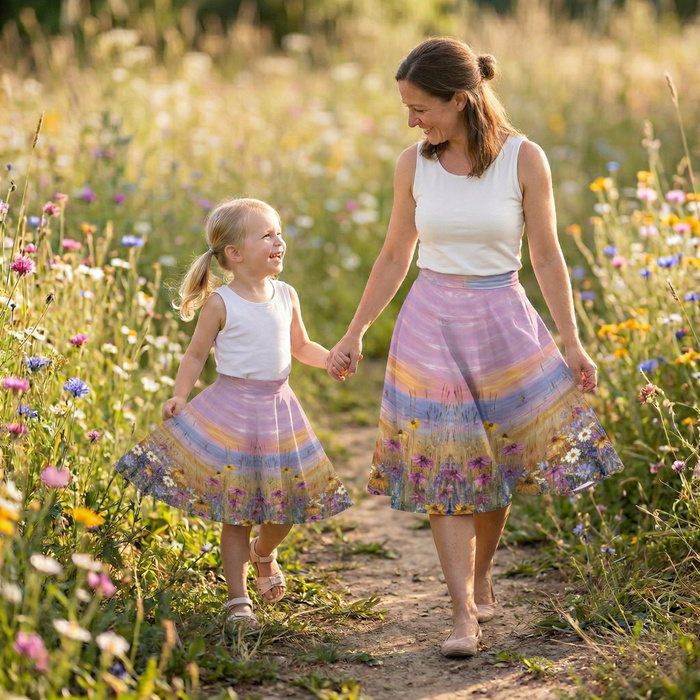 Velký panel pro kruhovou sukni - Viskózový jersey - SUNSET FLOWERS