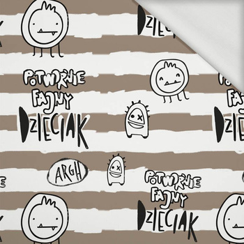 POTWORNIE FAJNY DZIECIAK / beige pruhy (ŠKOLNÍ KRESBY) - teplakovina