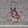 ALWAYS BEAUTIFUL (GLITTER BUTTERFLIES) / ACID WASH GREY - SINGLE JERSEY PANORAMIC PANEL (60cm x 155cm)