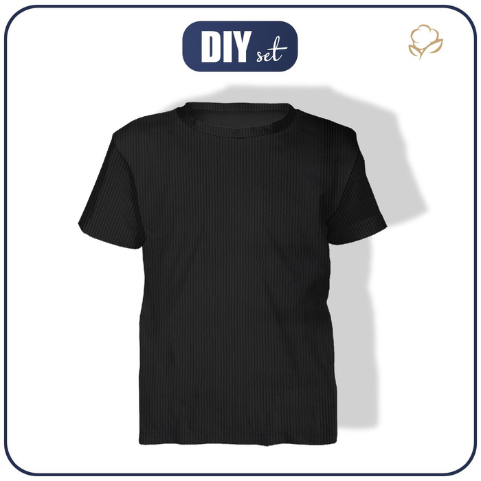 Zestaw DIY – T-shirt dziecięcy z bawełnianej dzianiny RIB JERSEY - CZARNY (86)