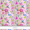 MINI KINGFISHERS AND BUTTERFLIES (KINGFISHERS IN THE MEADOW) / pink - Cotton woven fabric