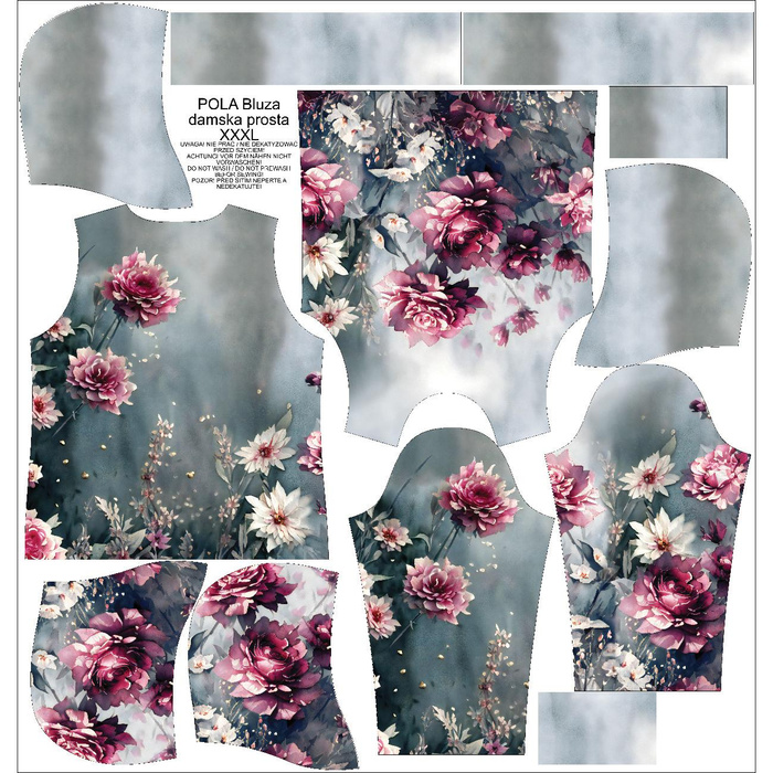 DÁMSKA MIKINA (POLA) CLASSIC S KAPUCÍ - VINTAGE FLOWERS VZ. 4 - Sada šití XXXL