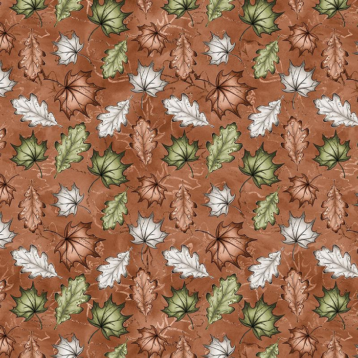 FOREST LEAVES pat. 1 / brown - looped knit fabric